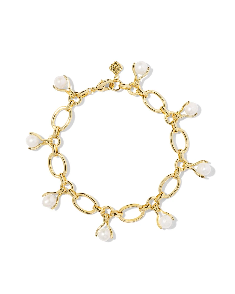 Kendra Scott Ashton Gold Pearl Chain Bracelet in White Pearl The