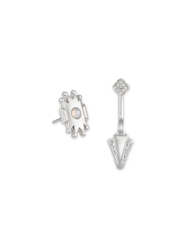 Kendra Scott Shiva Silver Ear Jacket Earrings in Gray Banded Agate
