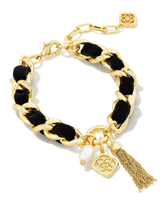 Kendra Scott Everleigh Gold Velvet Chain Bracelet in Black | The