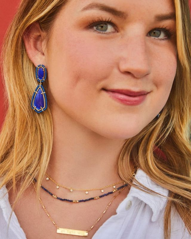 Kendra Scott Threaded Gold Camry Statement Earrings in Cobalt