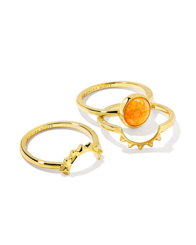 Kendra Scott Sienna Gold Sun Ring Set Citrus Kyocera Opal