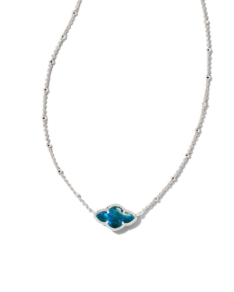 Kendra Scott Abbie Silver Pendant Necklace in Teal Labradorite