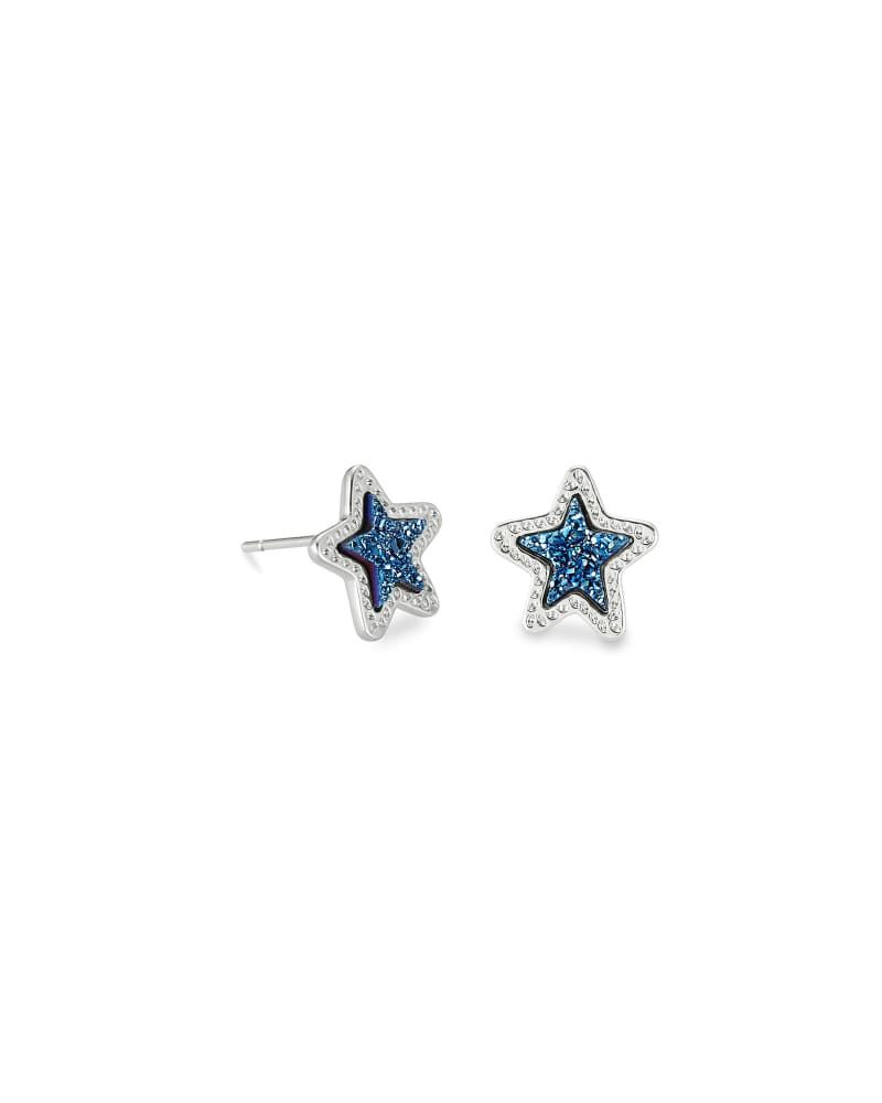 Kendra Scott Jae Star Silver Stud Earrings in Blue Drusy Bridge