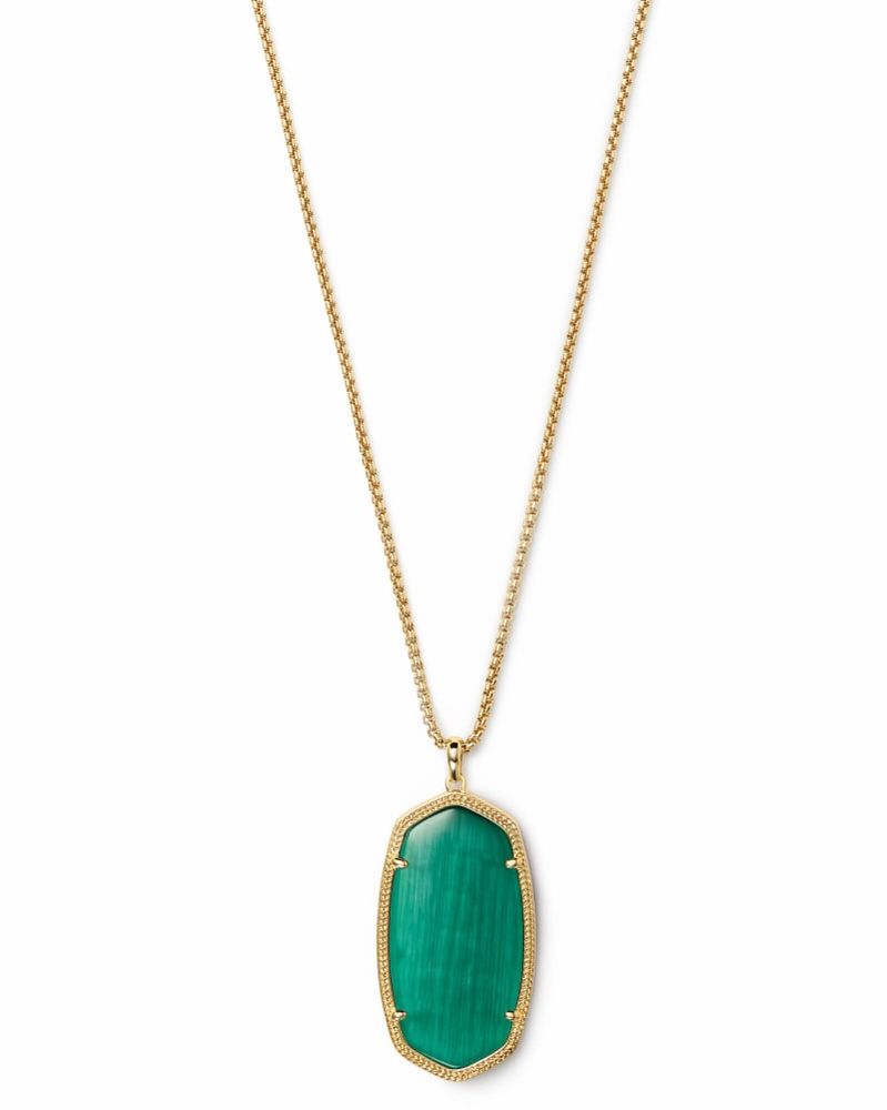 Kendra Scott Reid Gold Long Pendant Necklace in Emerald Cats Eye
