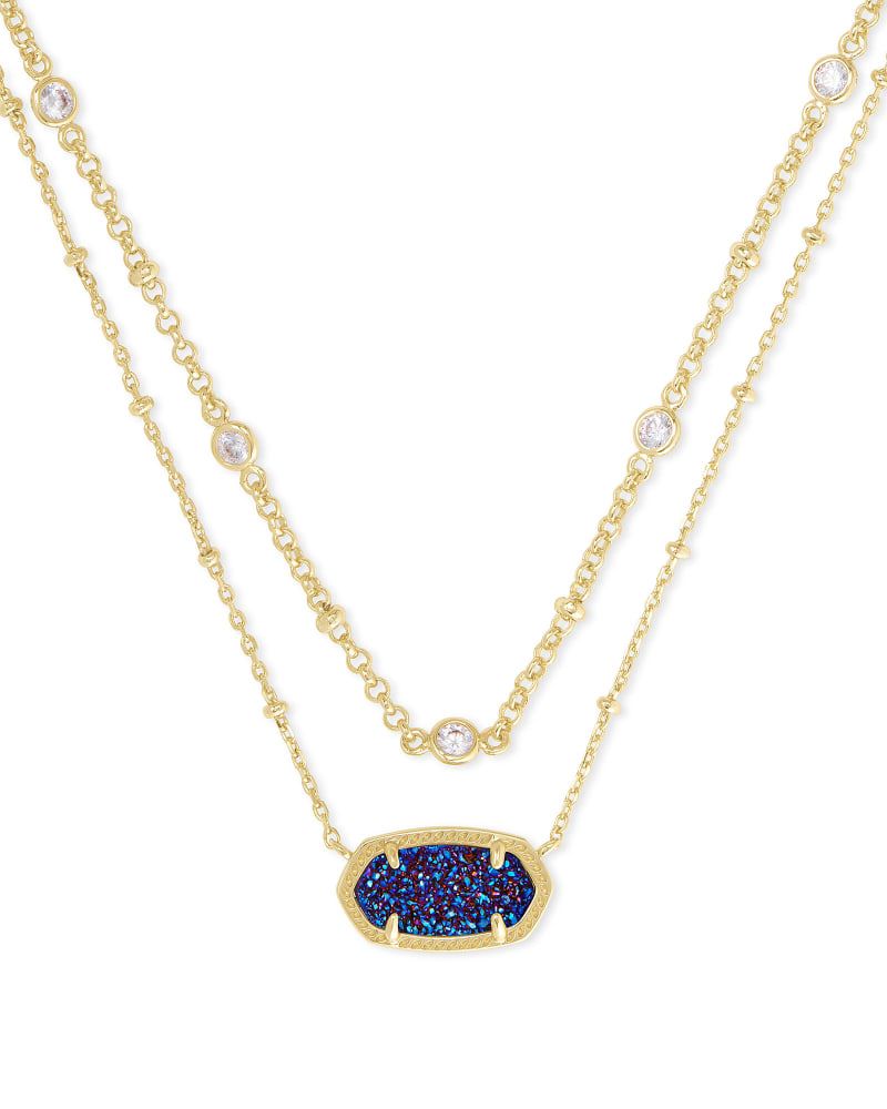 Elisa silver pendant necklace in blue drusy top