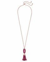 Kendra Scott Eva Rose Gold Long Pendant Necklace in Maroon Jade