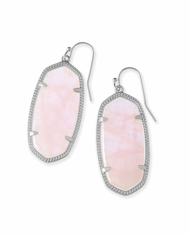 Kendra Scott Kirsten Silver Drop Earrings in Rose Quartz Bridge