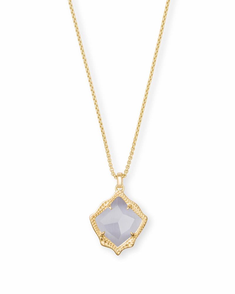 Kendra Scott Kacey Gold Long Pendant Necklace in Slate Cats Eye