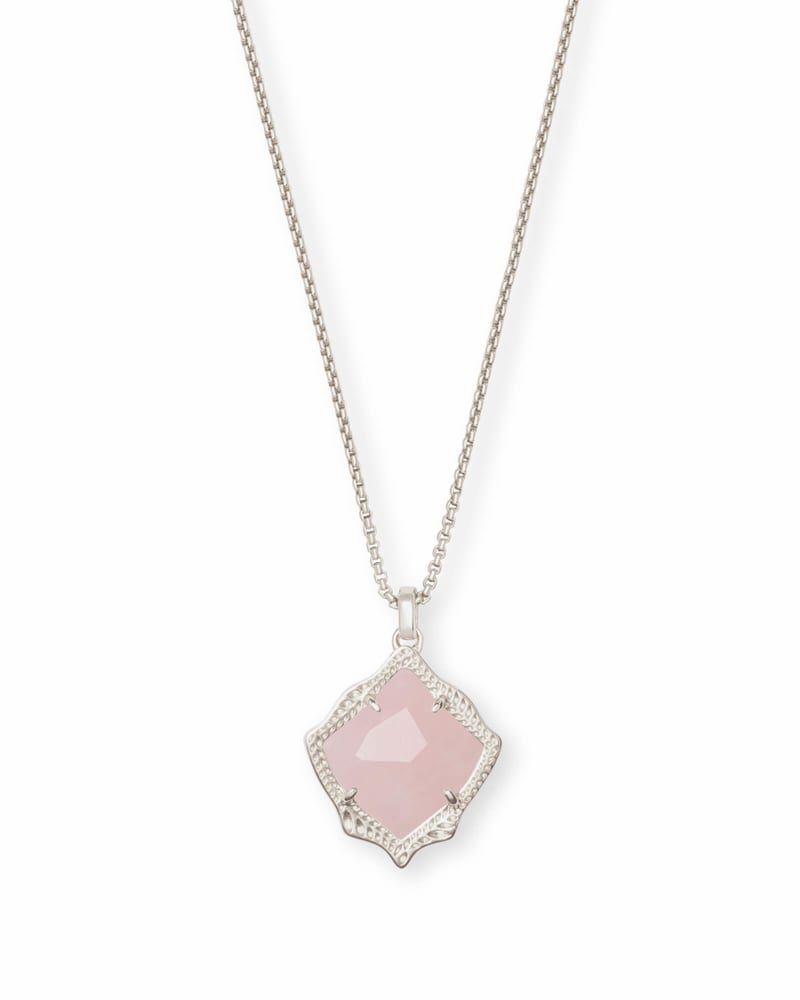 Kendra Scott Kacey Silver Long Pendant Necklace in Rose Quartz
