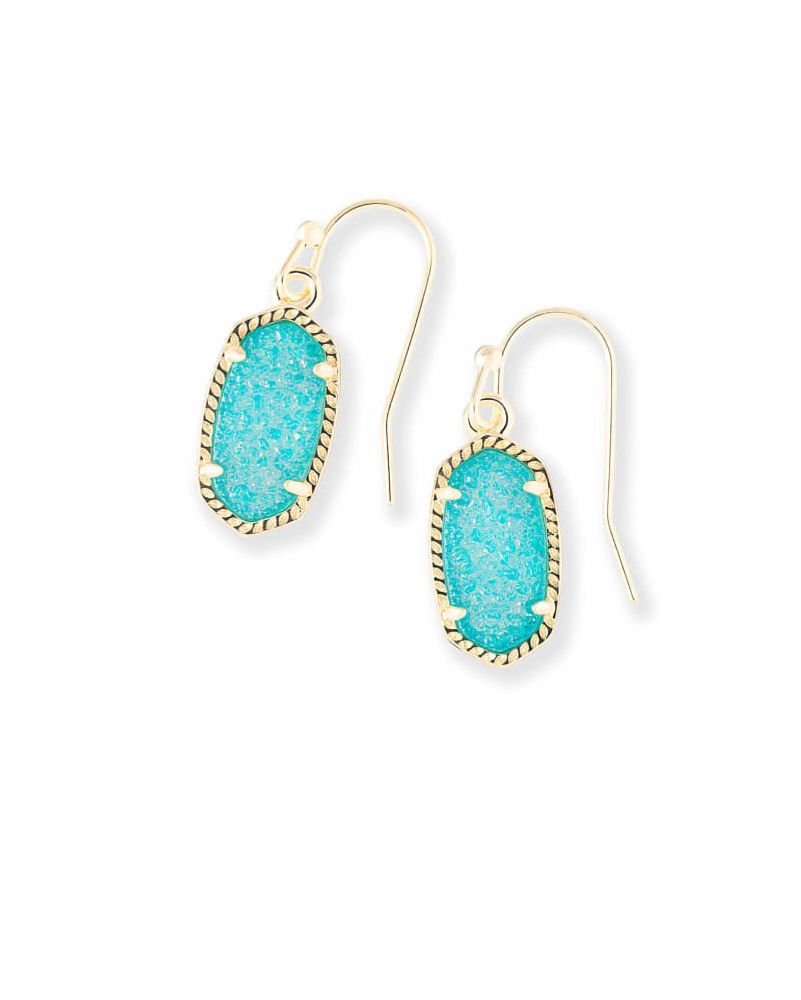 Kendra Scott Lee Gold Drop Earrings in Teal Drusy Bethesda Row