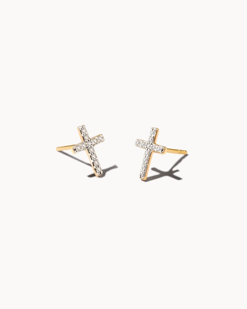 Kendra Scott Cross 14k Yellow Gold Medium Stud Earrings in White