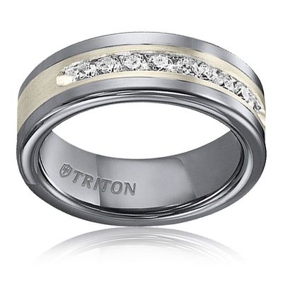 Triton Men s Diamond Wedding Band Ring Stainless Steel 1 6 ct