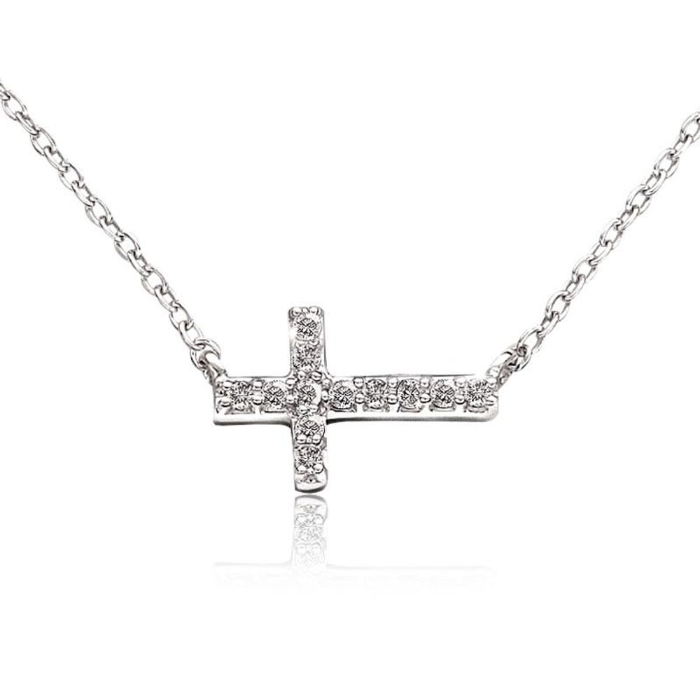Rogers Hollands Jewelers Diamond Sideways Cross Necklace