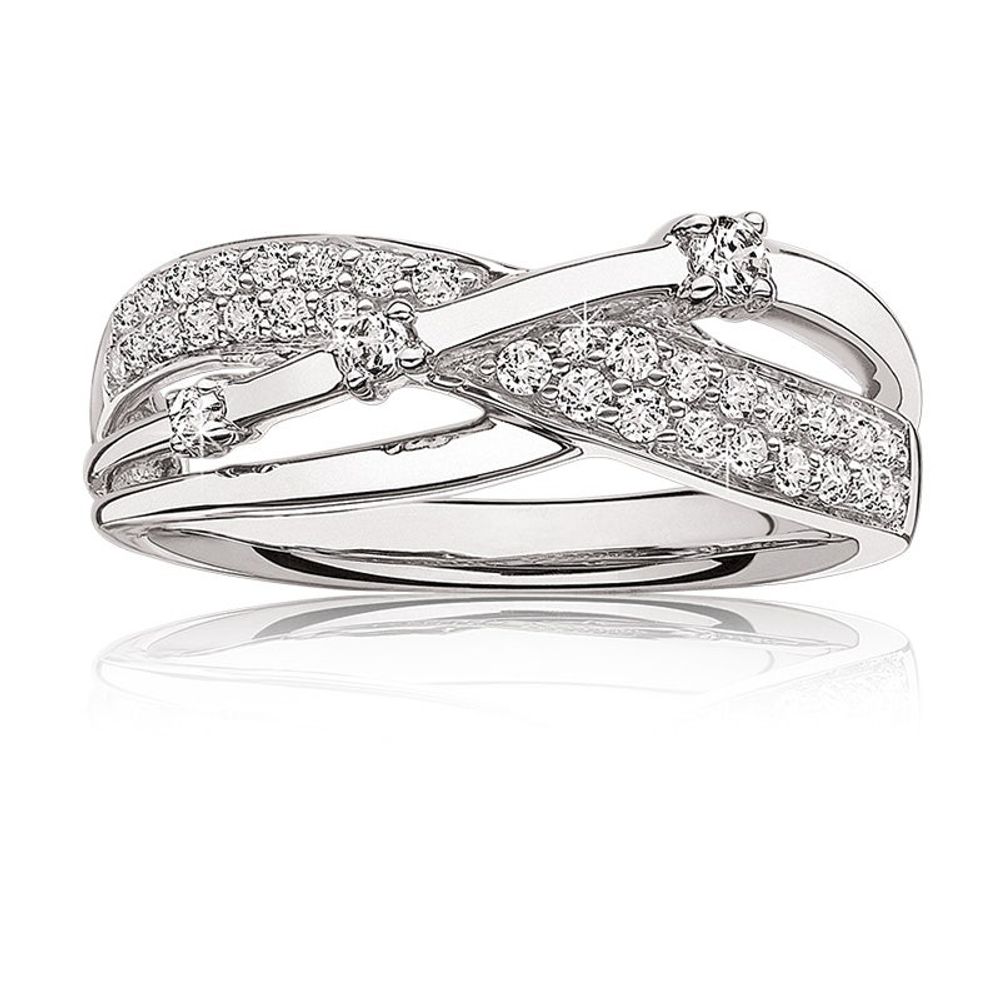 Rogers & Hollands® Jewelers Diamond Pave Bypass Ring in 10k White ...