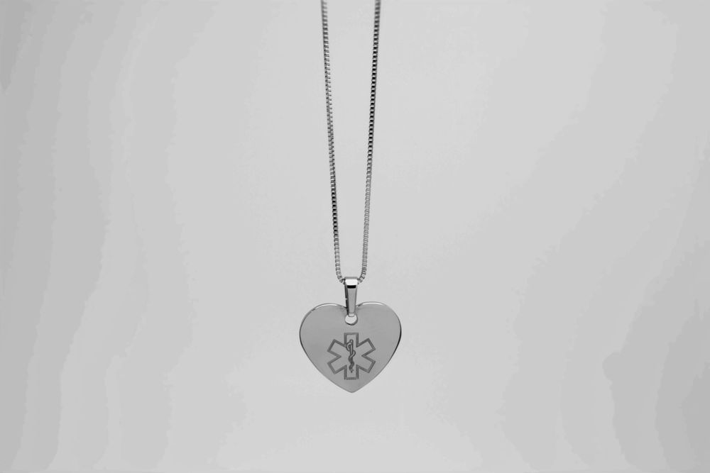 Heart shaped medical alert necklace top