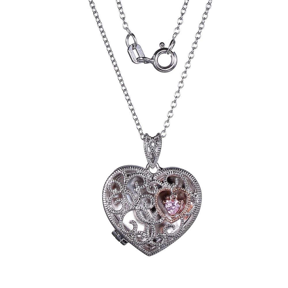 Rogers Hollands Jewelers Pink Cubic Zirconia Filigree Heart