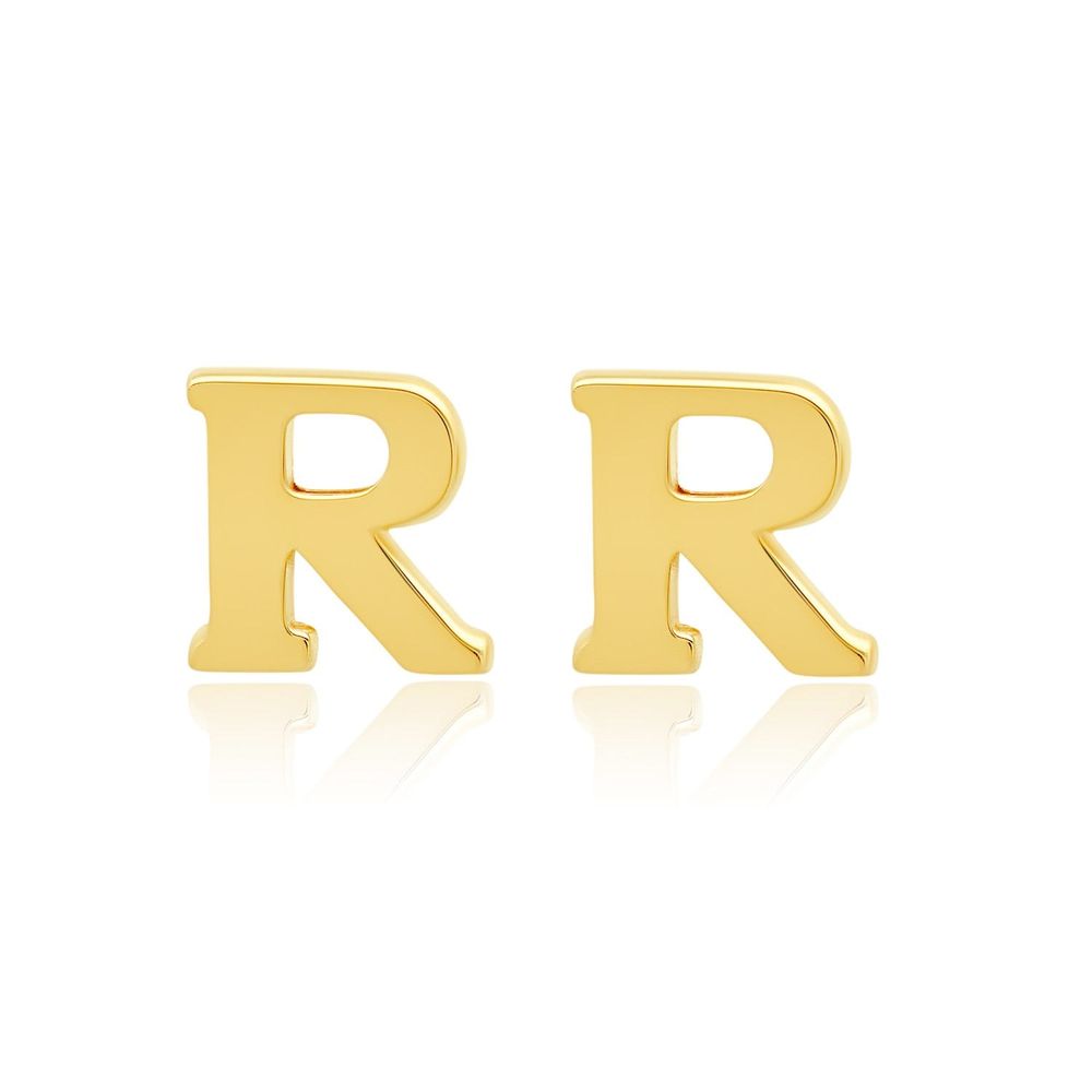 Rogers Hollands Jewelers Initial R Stud Earrings in 14k Yellow