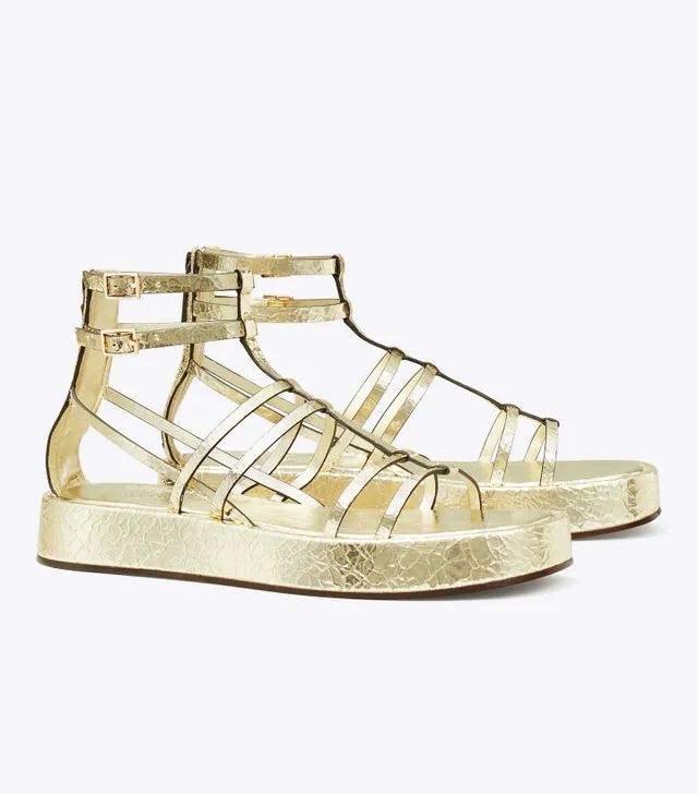 Tory burch patos metallic disk 2025 gladiator sandal