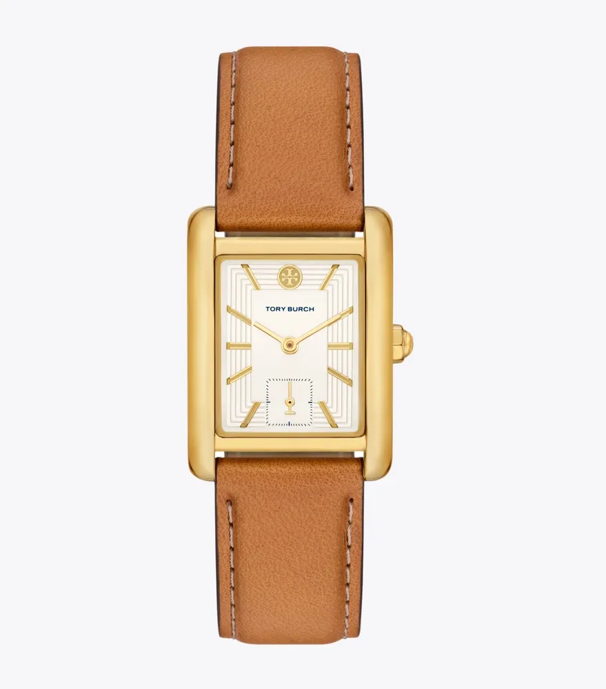 Tory Burch Eleanor Watch, Brown Leather/Gold-Tone Stainless Steel 