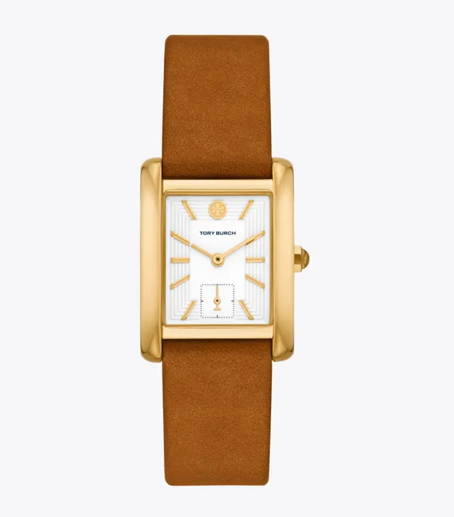 Tory Burch Eleanor Watch, Luggage Leather/Gold-Tone Stainless 