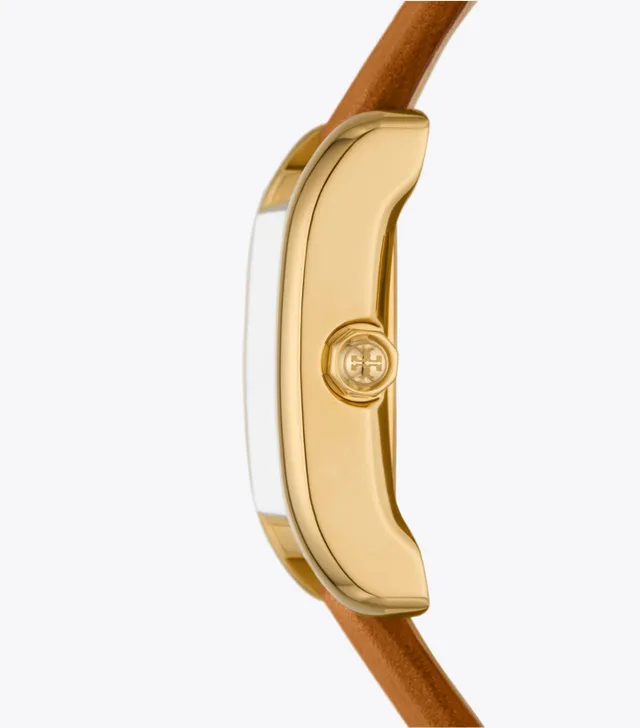 Tory Burch Eleanor Watch, Luggage Leather/Gold-Tone Stainless 