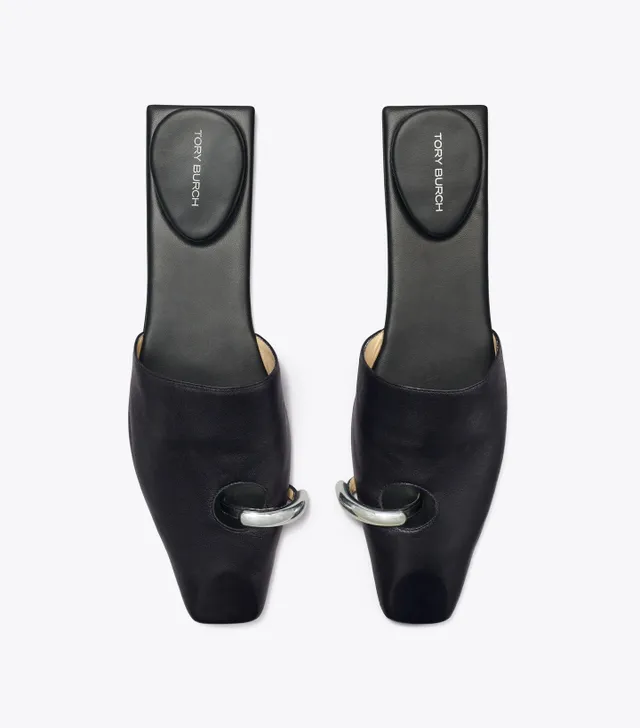 TORY BURCH パール装飾 ブラックミュール ヒール5cm ストラップなし TORY BURCH パール装飾 ブラックミュール ヒール5cm ストラップ