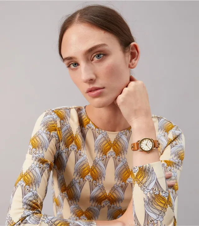 Tory Burch Ravello Watch Black Gold Tone Stainless Steel 32 x 40