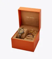 Tory Burch Reva Bangle Watch Gift Set, Black/Gold Stainless