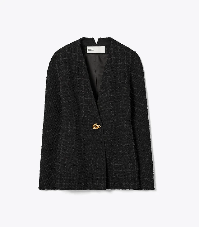 ジャケット Tory Burch SS23 Black tweed blazer (145905 001) Tory Burch Slim Tweed Jacket | The Summit