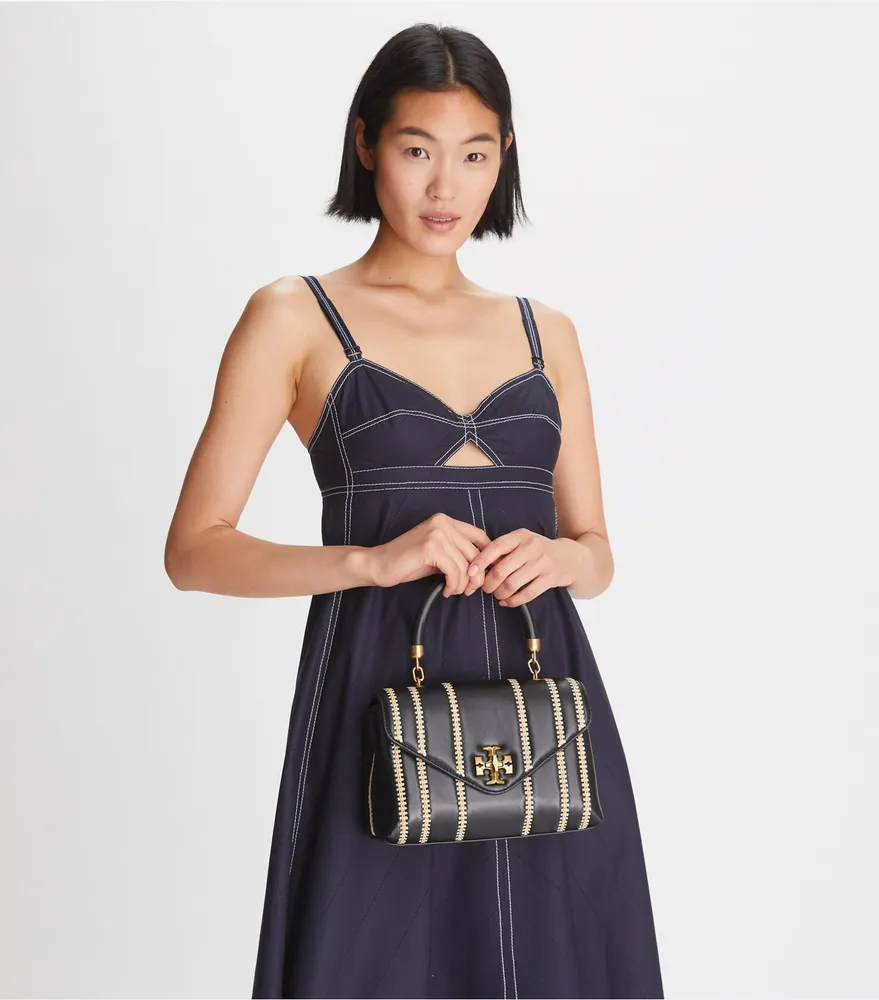 Tory Burch Small Kira Raffia Stripe Top-Handle Satchel | The