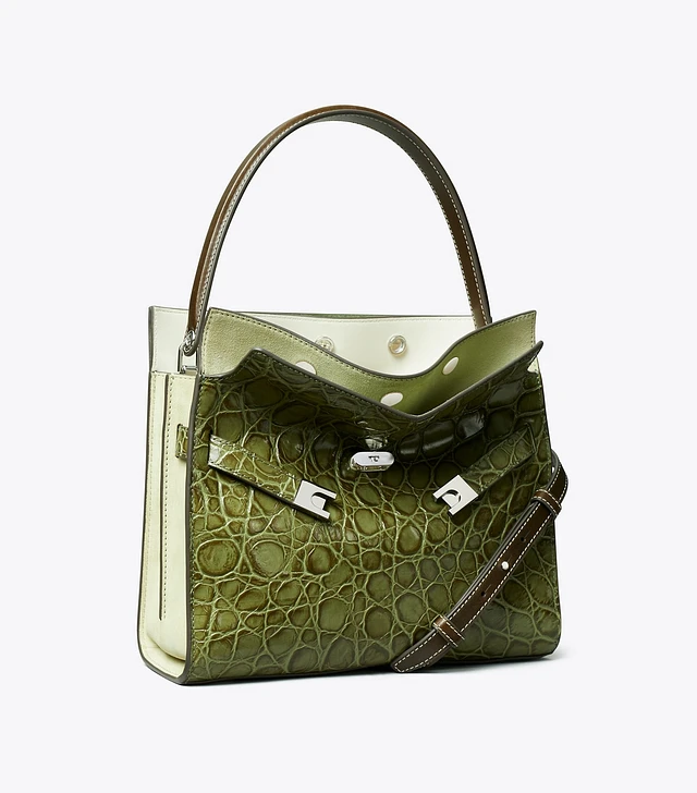 Tory Burch Small Lee Radziwill Croc-Embossed Double Bag