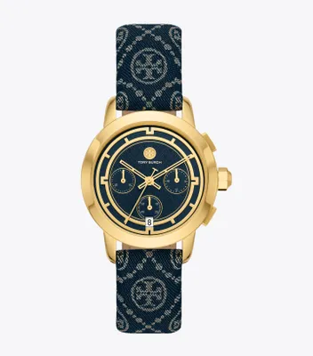 Tory Burch T Monogram Tory Watch, Ivory Leather/Gold-Tone