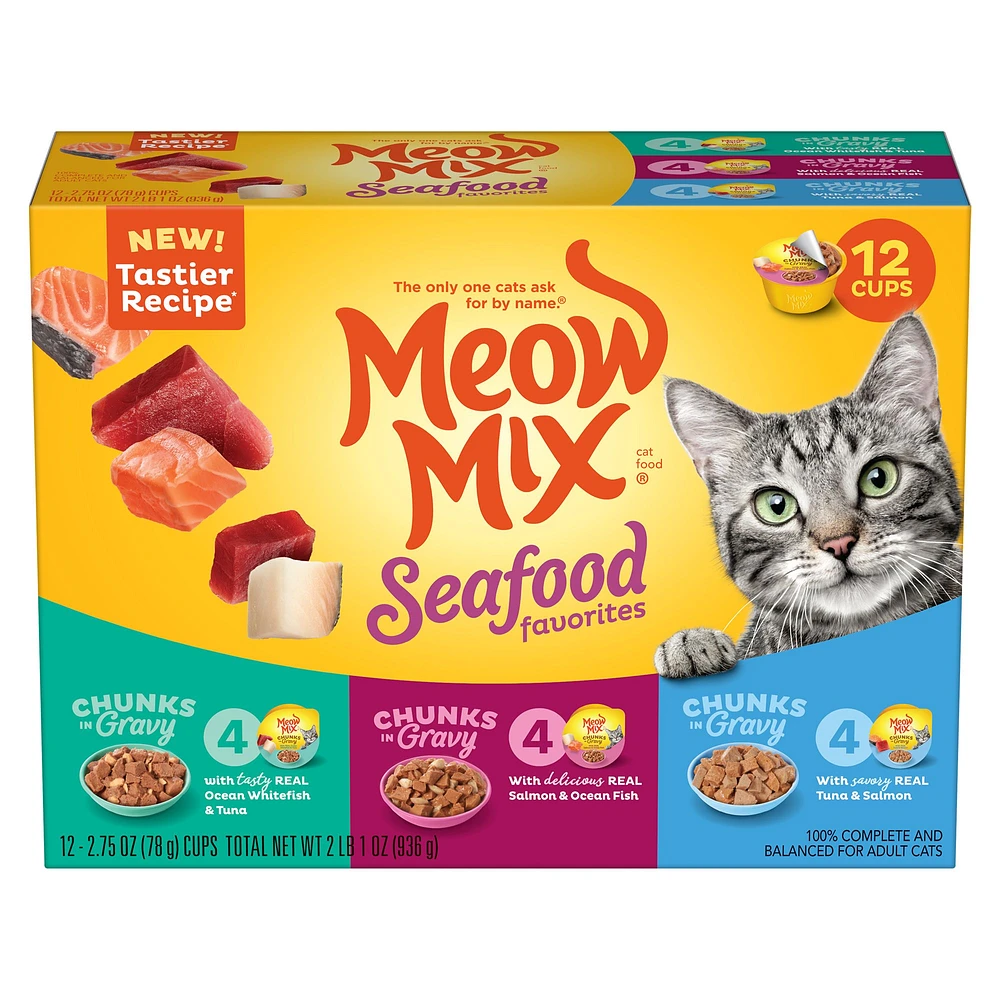 Meow Mix Wet Cat Food Adult Ocean Whitefish Tuna Salmon The