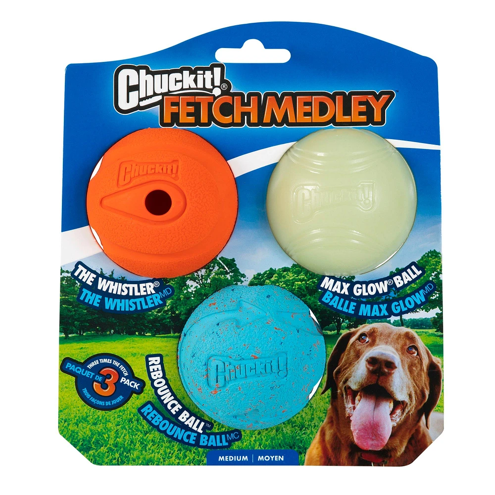 Chuckit Fetch Medley Ball Dog Toys 3 Pack The Market Place