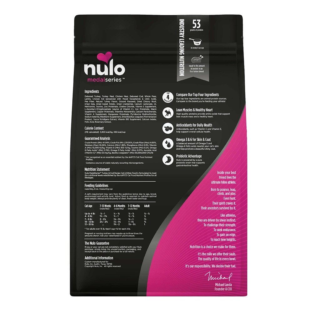 Nulo MedalSeries All Life stages Dry Cat Food Grain Free Turky