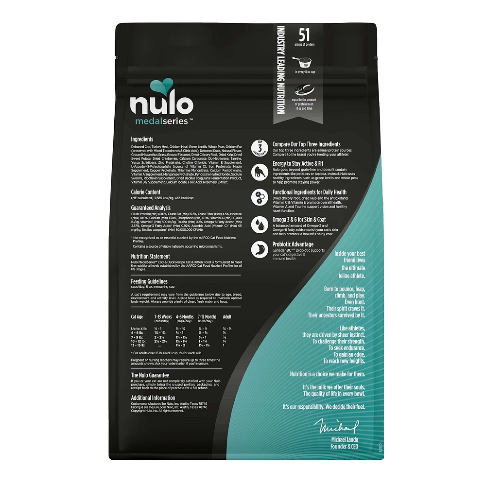 Nulo MedalSeries All Life Stages Dry Cat Food Grain Free Cod