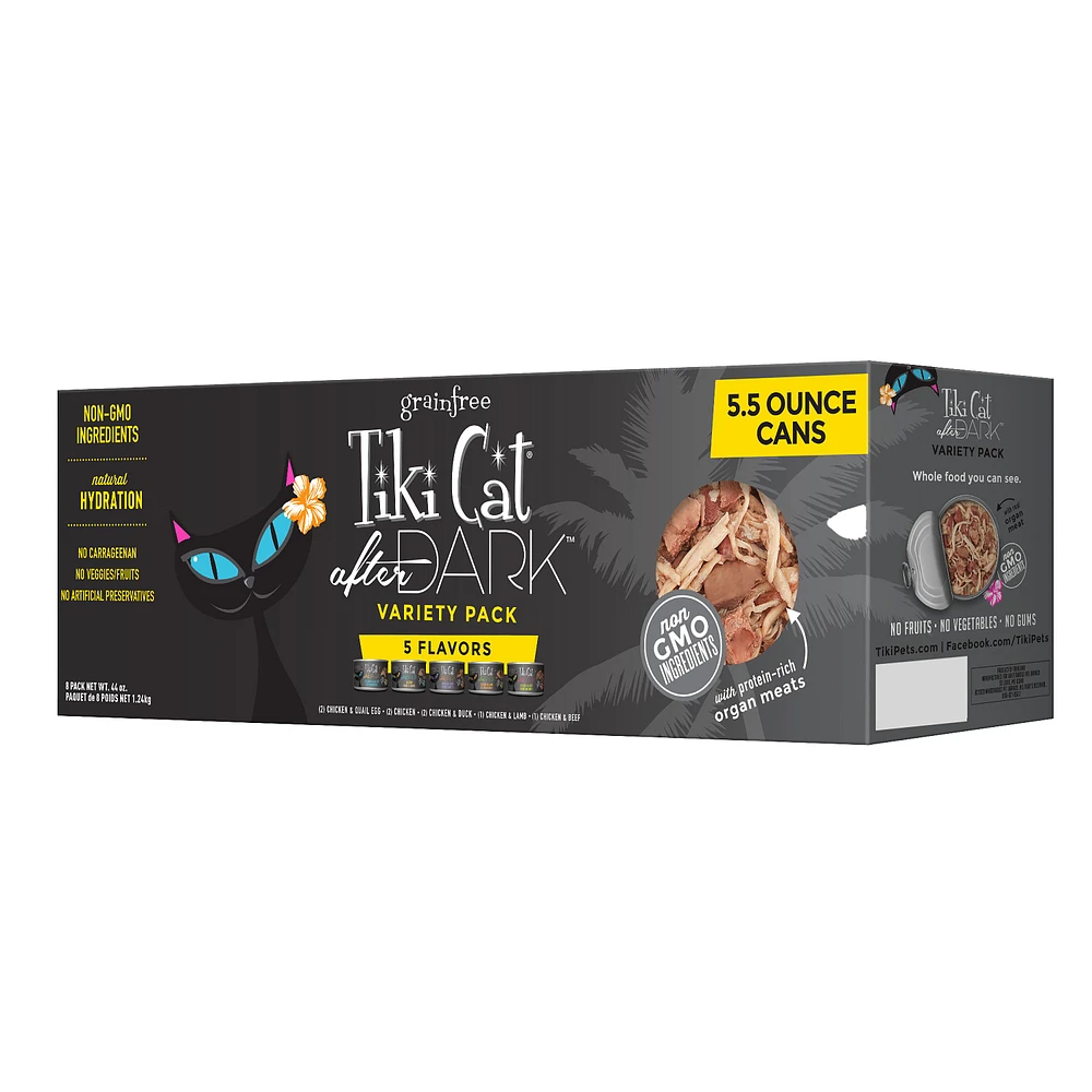 Tiki Cat After Dark Wet Cat Food Non GMO Grain Free Variety Pack 8ct