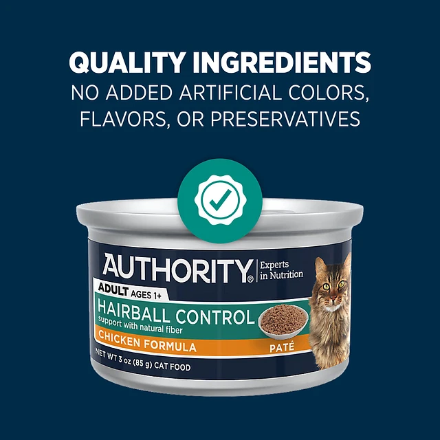 Authority Hairball Control Adult Wet Cat Food Chicken Pate 3oz