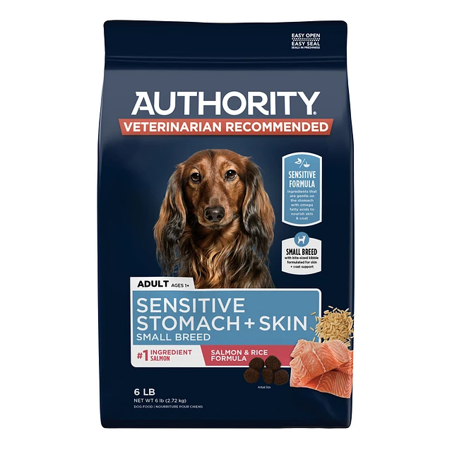 Authority Sensitive Stomach Skin Small Breed Adult Dog Dry Food Salmon Rice 6 LB