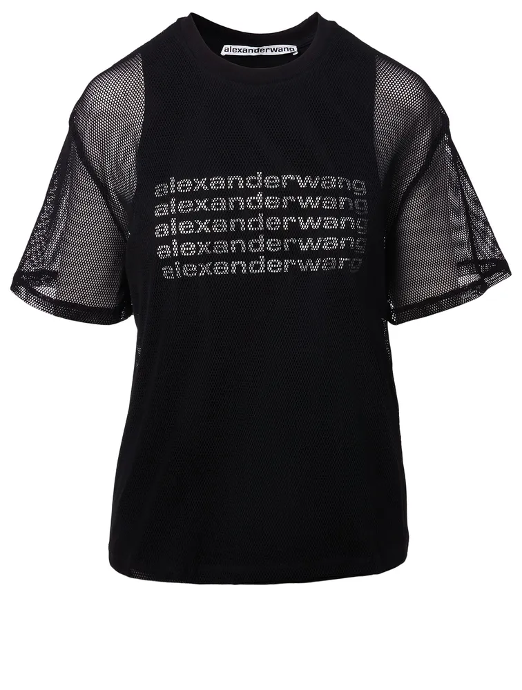 Long-Sleeve Mesh T-Shirt In Wave Logo Print