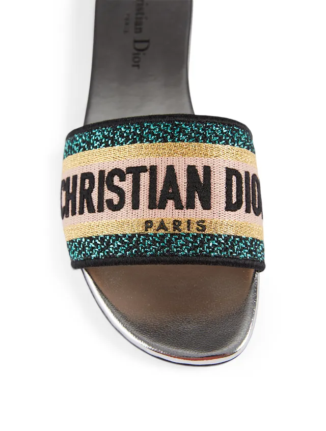 Dway dior oblique embroidered cotton wedge slide sandals Clearance