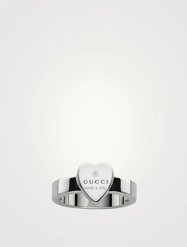 GUCCI Silver Heart Ring With Gucci Trademark | Square One