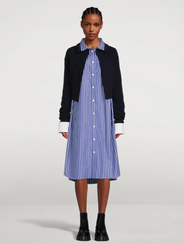 Sacai Cotton Poplin Wool Knit Midi Dress-