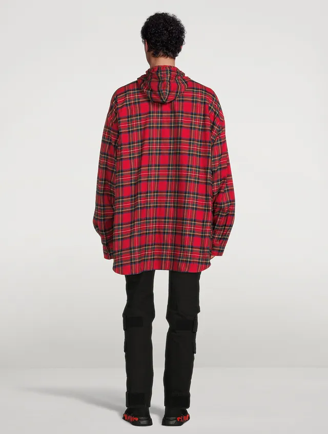 BALENCIAGA Cotton Hooded Shirt In Plaid Print | Square One