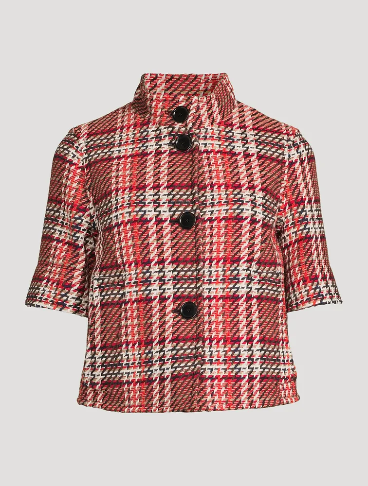 AKRIS PUNTO Short-Sleeve Tweed Jacket In Check Print | Yorkdale Mall