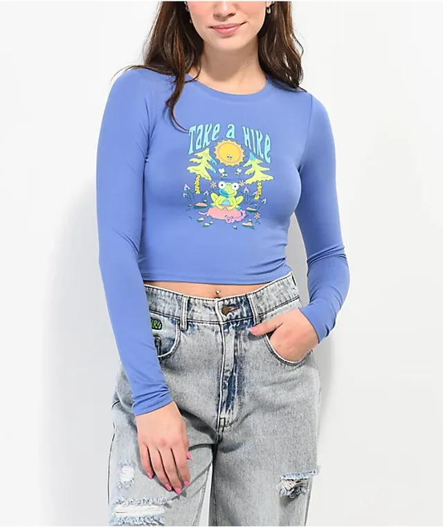 A-Lab Freckle Take A Hike Blue Long Sleeve Crop T-Shirt