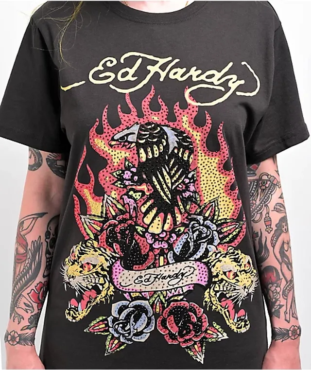 Ed Hardy Firebird Rhinestone Black T-Shirt | Mall of America®