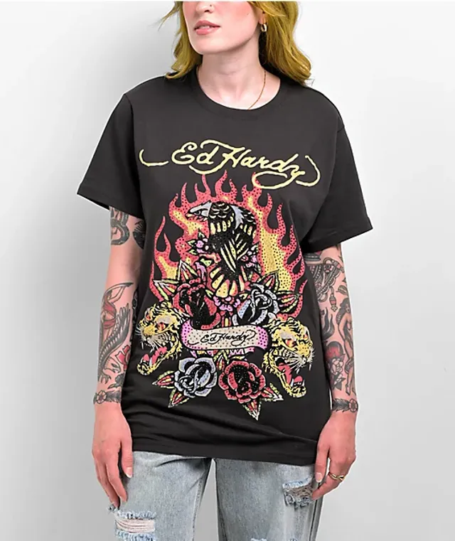 Ed Hardy Firebird Rhinestone Black T-Shirt | Mall of America®