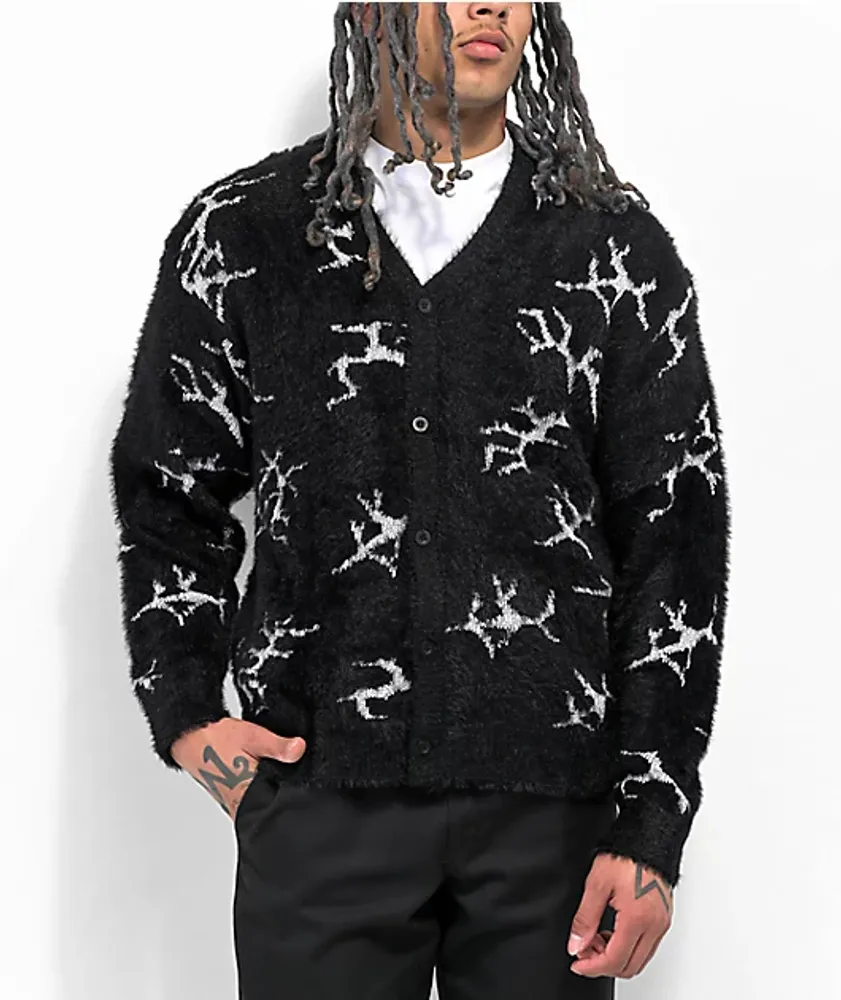 HUF Cracked Black Cardigan Sweater | Dulles Town Center