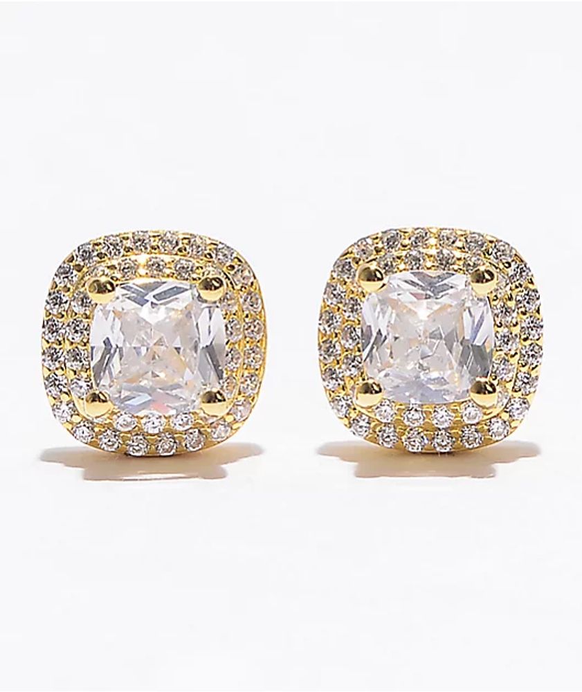 【King Ice】Iced Frame Round Stud Earrings 